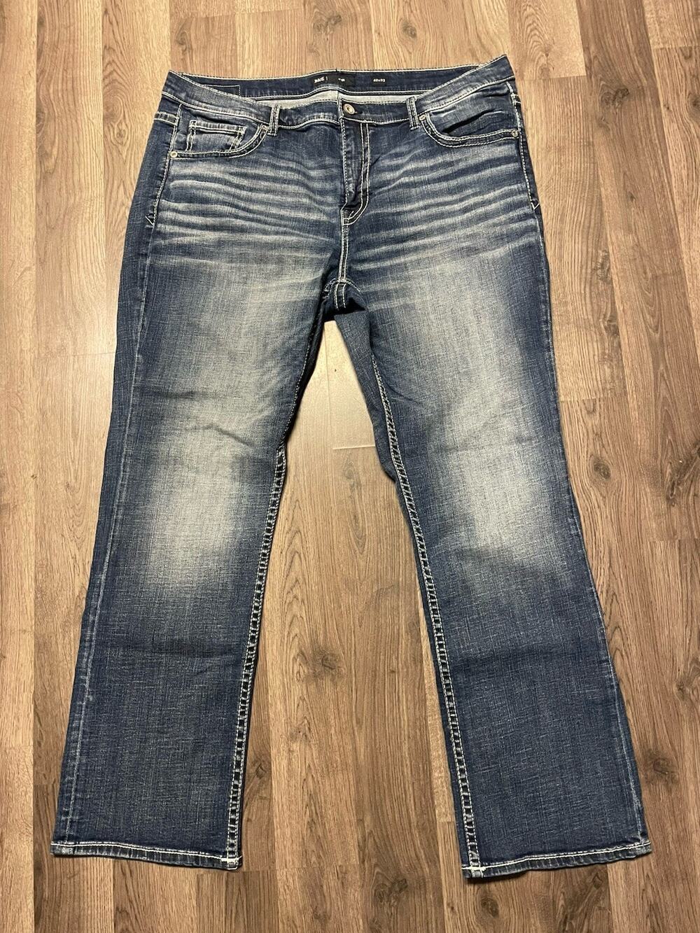 BKE Tyler Jeans Mens 40x32 Blue Straight Leg Thick Stitch Embroidered Pocket Y2K